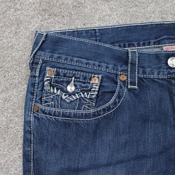 True Religion Boot cut Jeans Mens 38 Blue Bootcut Thick Stitch Denim 28" inseam - Picture 11 of 15